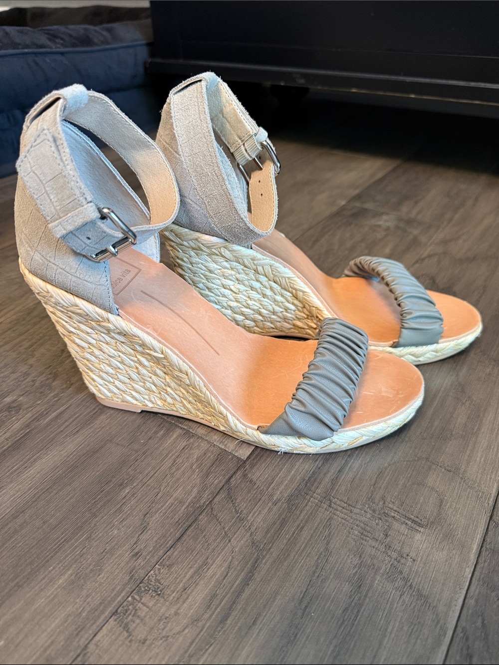 Dolce Vita Gray Ruched Front Espadrille Wedges with Ankle Strap